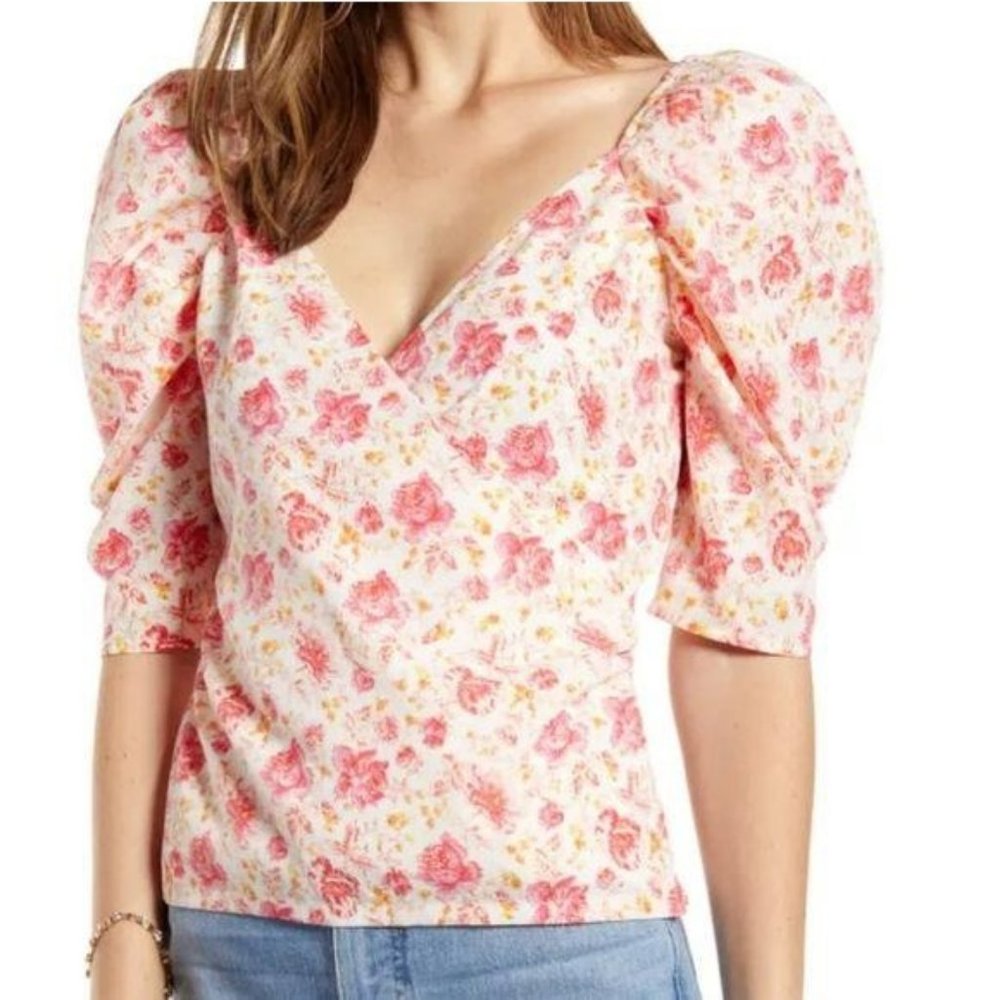Something Navy Elbow Length Puff Shoulders